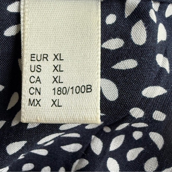 Navy Blue Womens Polka Dot Dress maxi button front XL stretch smocked waist - Picture 9 of 11